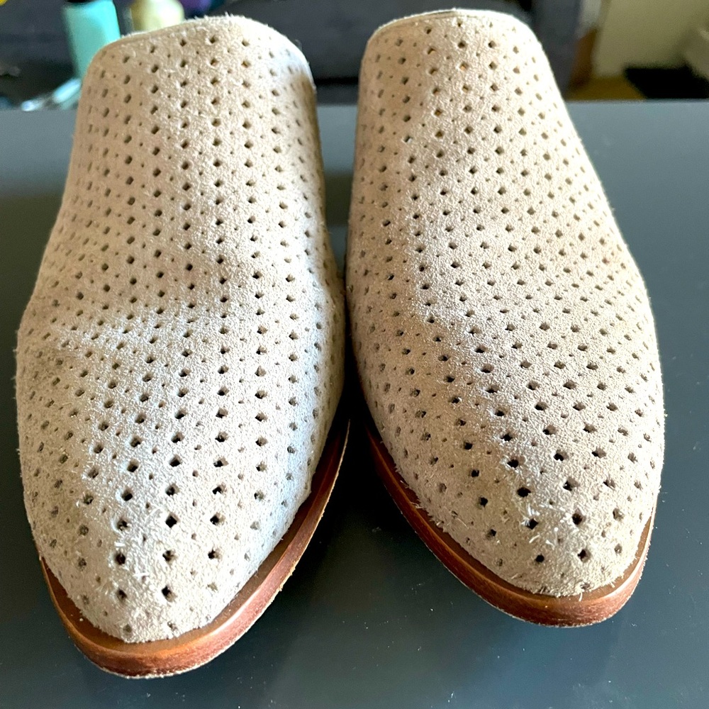 Trask Gray Heeled Mules